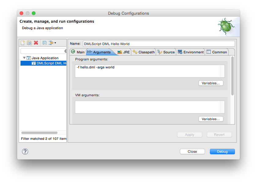 Eclipse Debug Configuration - Arguments